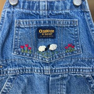 OshKosh B'gosh Denim Overalls with Hand-embroidered Sheep and Tulips
